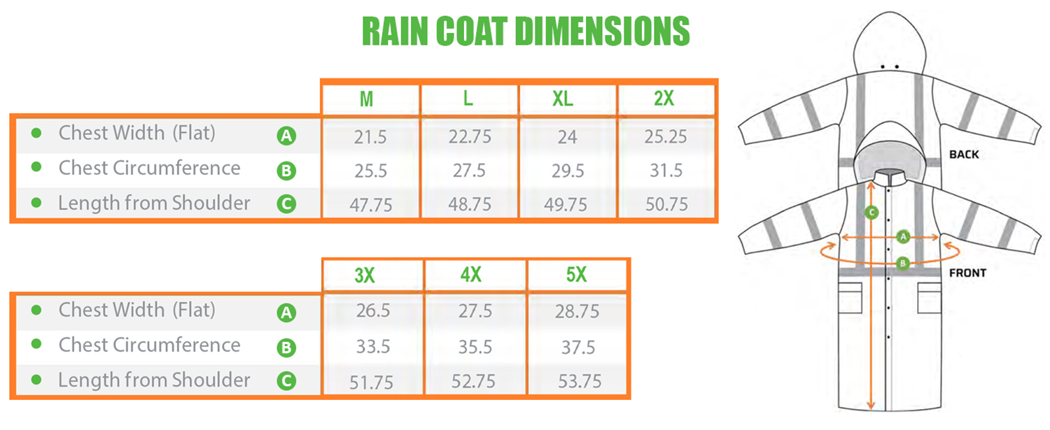 rain coat dimensions