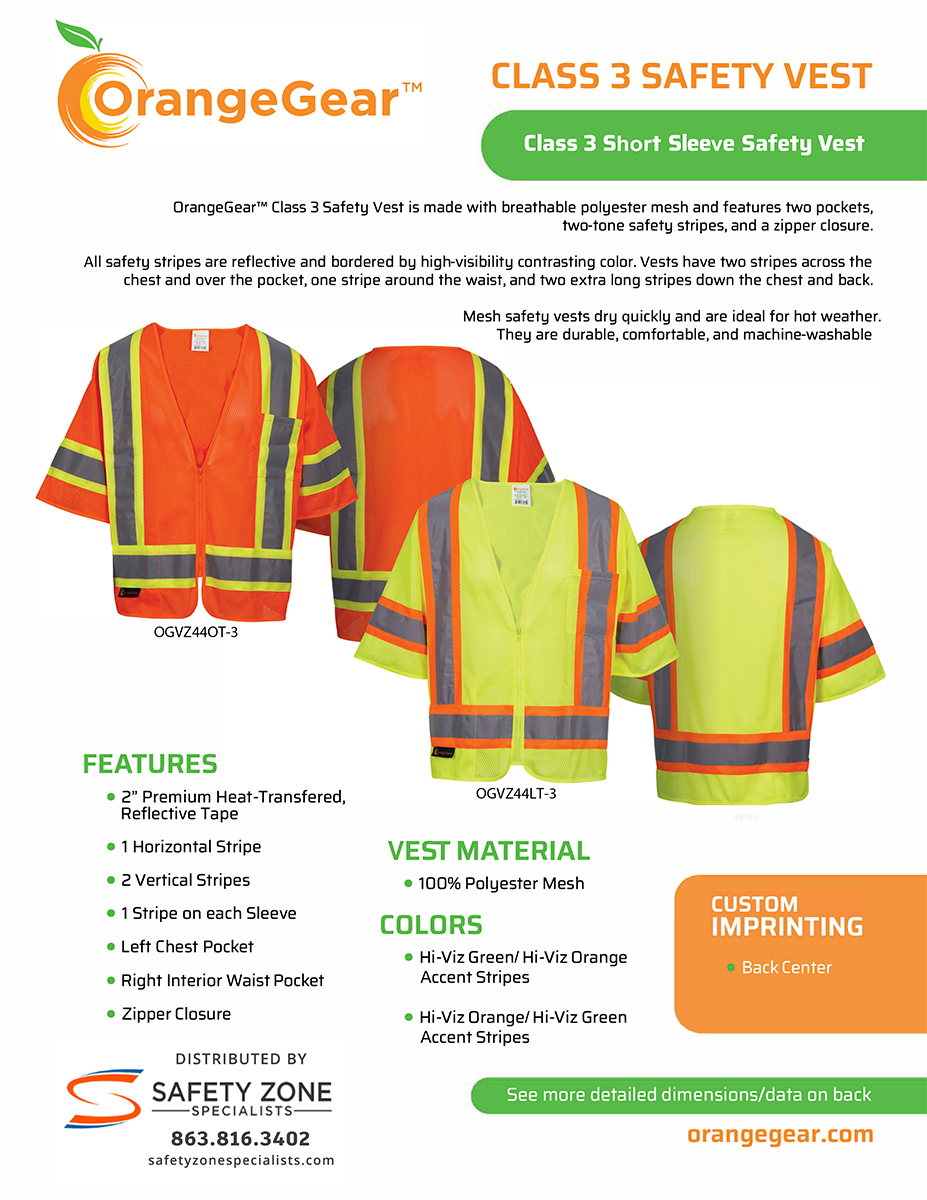 OrangeGear Class 3 Highly Visible Two Tone Stripes Zippered 2 Pocket