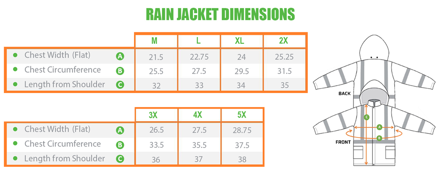 raingear jacket dimensions